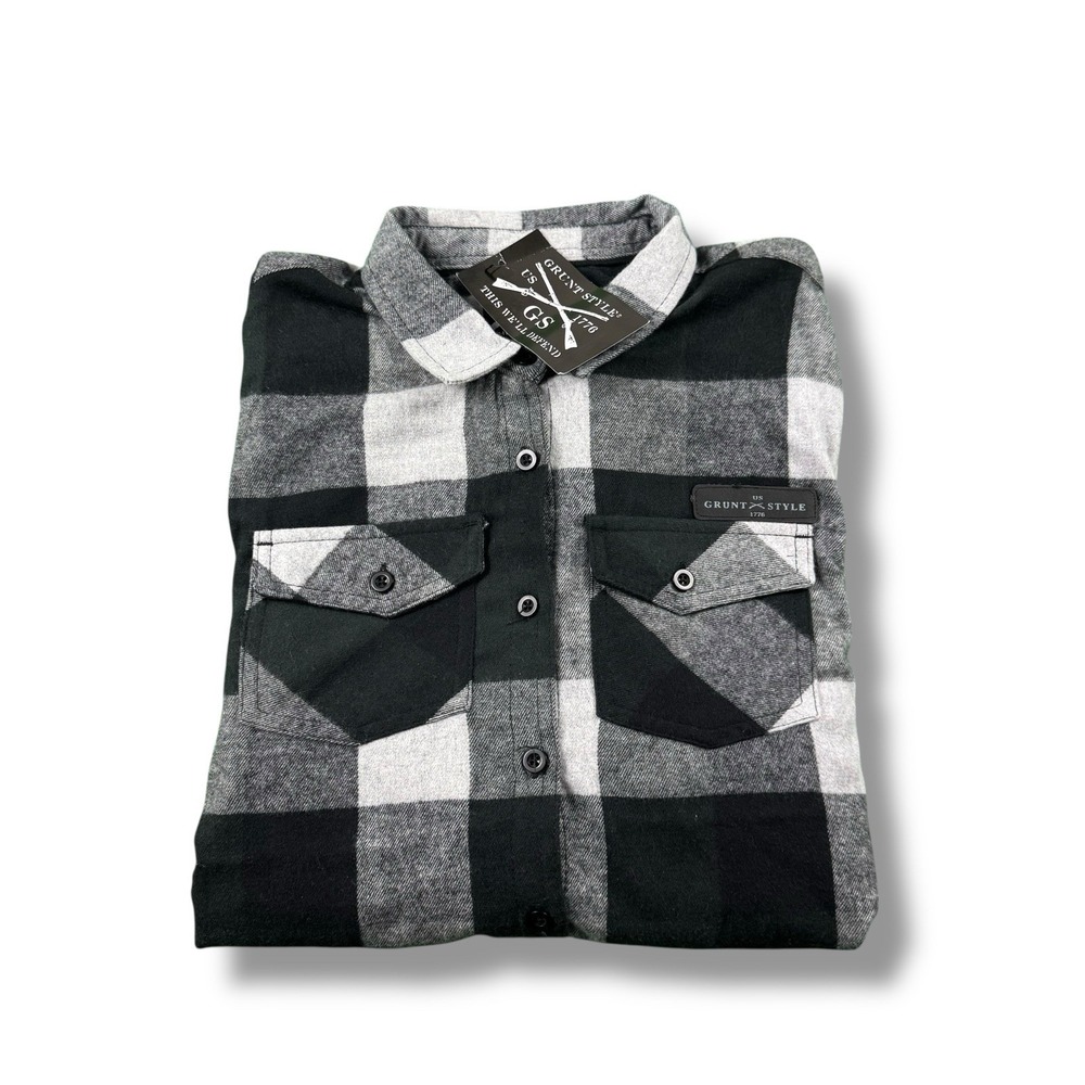 NWT Grunt Style Buffalo Plaid Black/White Flannel Shirt Women's Size Medium